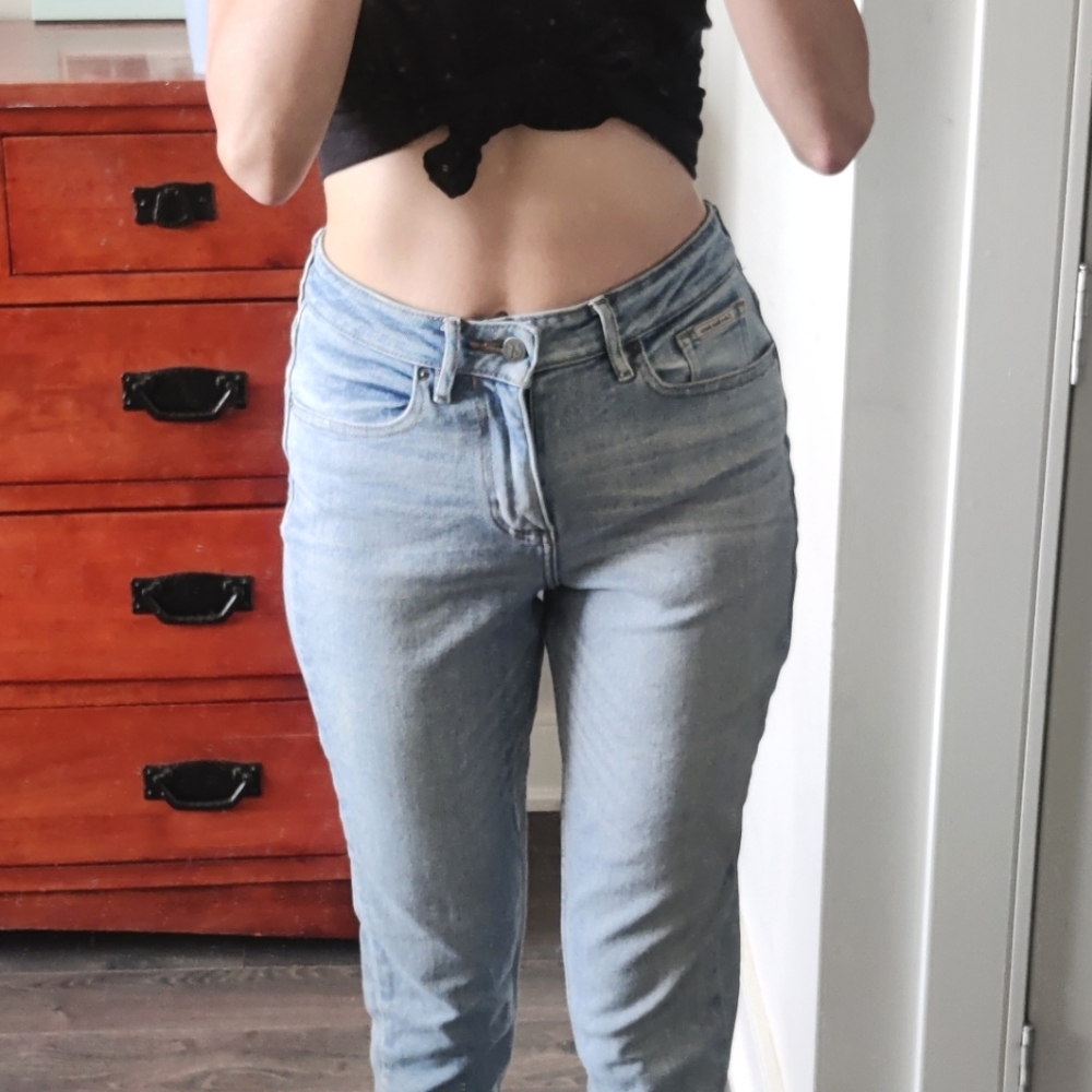 Calvin Klein soft washed blue denim skinny straight leg jeans